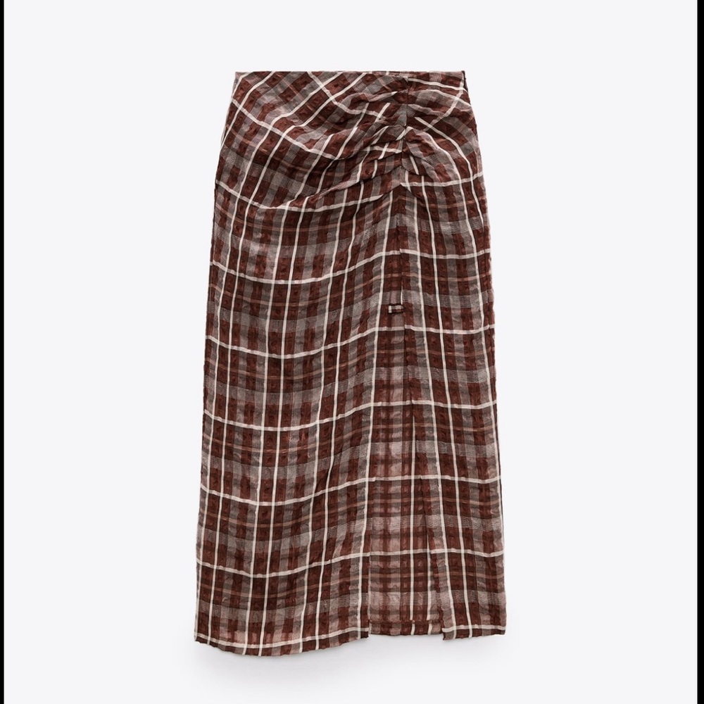 Zara Plaid Midi Skirt